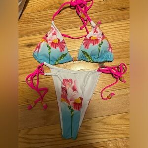 Floral Pink & Aqua Tie-Side Bikini